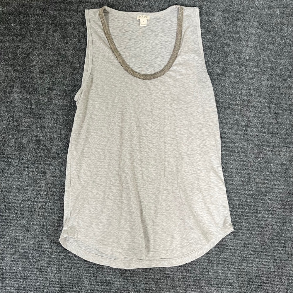 J.Crew Womens Gray Heathered Slub Tank Top Beaded Scoop Neck Size M 0153
